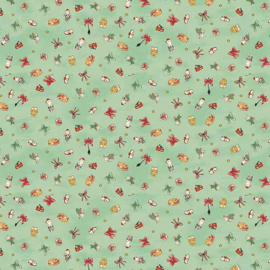 Christmas at Pooh Corner Piglets Light Green – Remnant 18″ × 44″