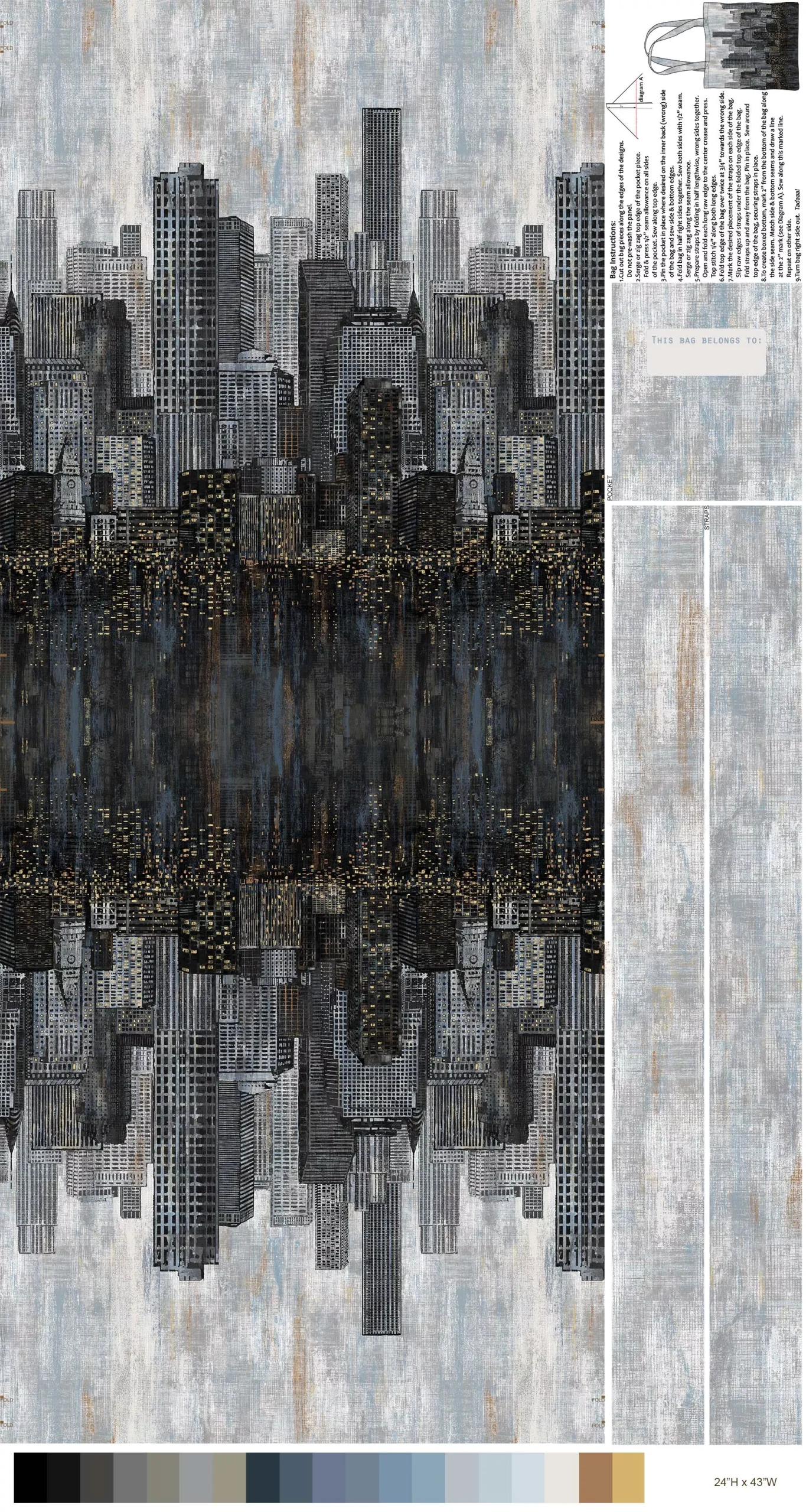 CITY LIGHTS - Tote Bag Panel, Black Multi 43in x 24in