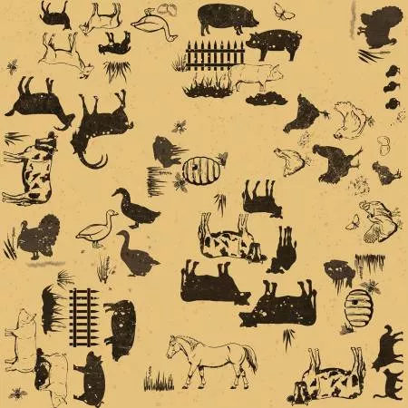 Clothworks 42" Cotton Homesteading Animals By Dan DiPaolo Y4607-68 Gold