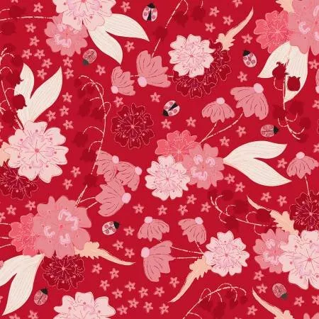 Clothworks Ladybug Mania Y3175-81 Dark Tomato Floral ^