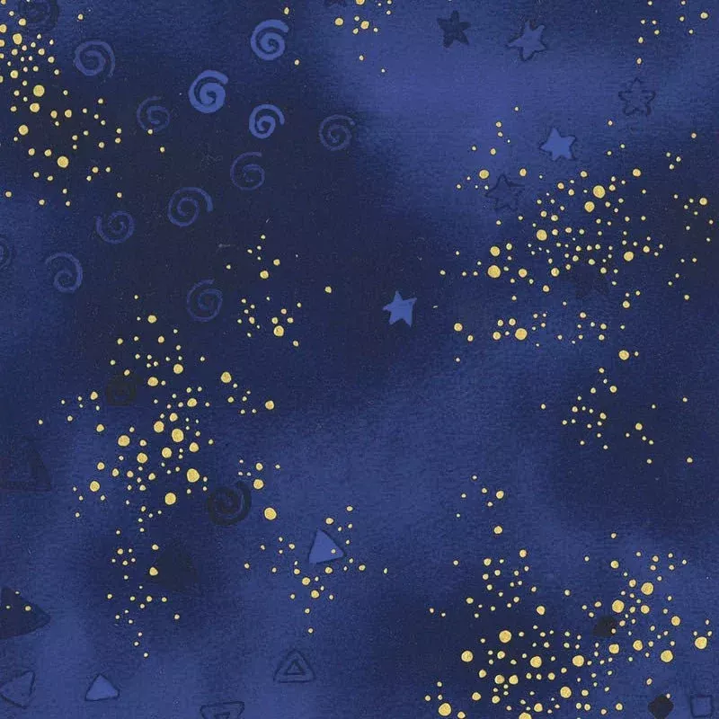 Clothworks Laurel Burch Basic Glitter Royal Blue Gold Metallic – Remnant 20″ × 44″
