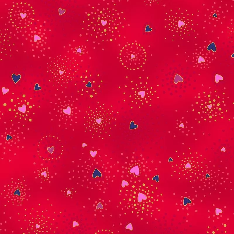 Clothworks Laurel Burch Basic Heart Light Red Gold Metallic 1 Yard Cut