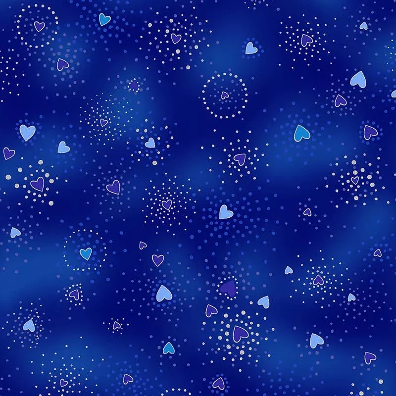 Clothworks Laurel Burch Basic Heart Royal Blue Silver Metallic 1 Yard Cut