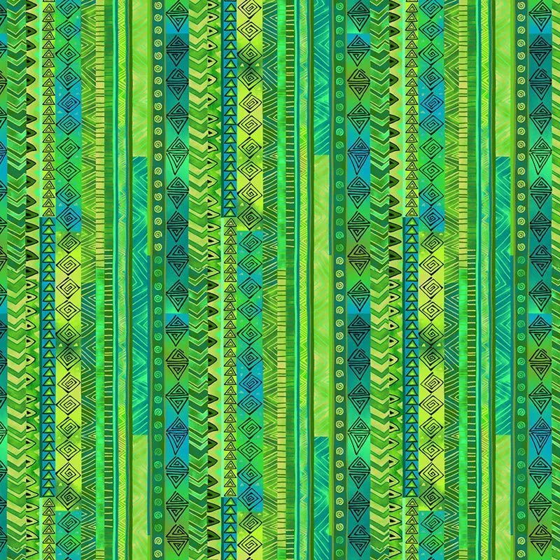 Clothworks Laurel Burch Basic Stripe Green – Remnant 35″ × 44″