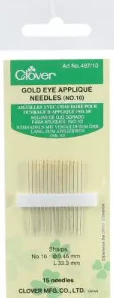 Clover - Gold Eye Applique Needles - Size No. 10 - Pkg of 15