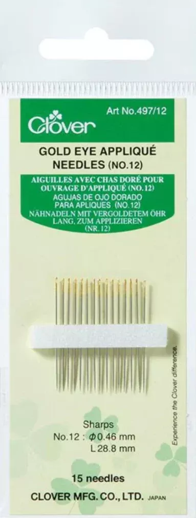 Clover - Gold Eye Applique Needles - Size No. 12 - Pkg of 15
