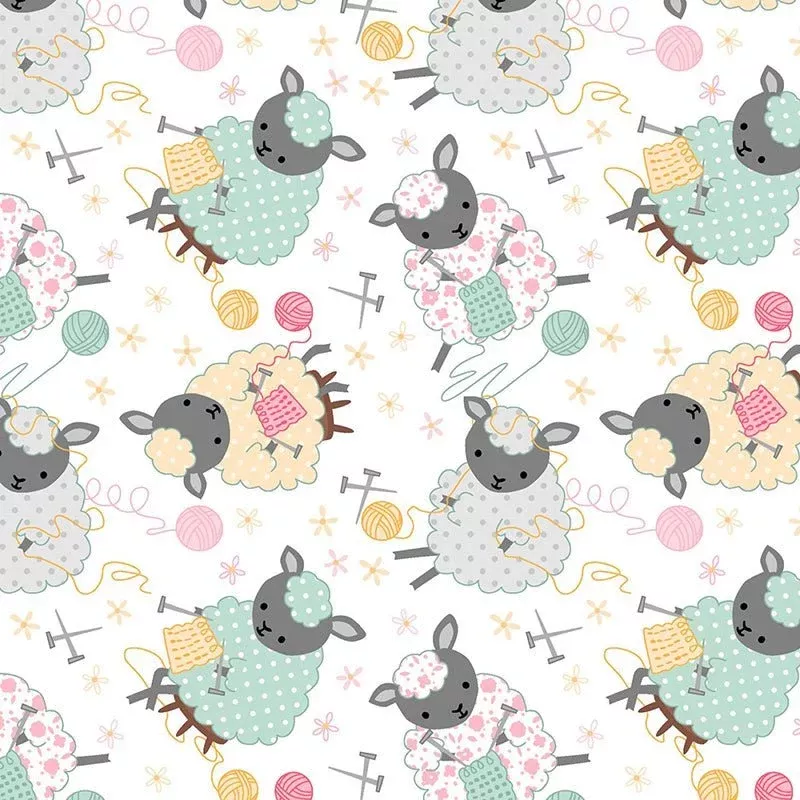 Comfy Flannel Knitting Sheep White – Remnant 34″ × 44″