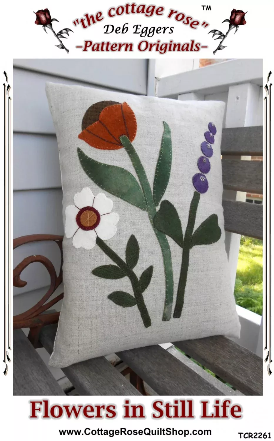 The Cottage Rose Flowers In Still Life Wool Applique Pattern
