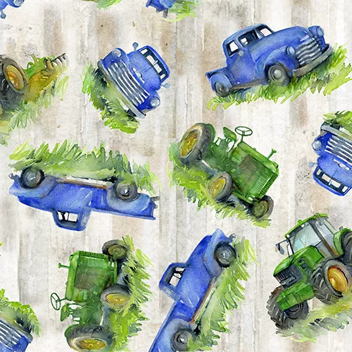 Country Living in Trucks and Tractors Tan by 3 Wishes Fabric 21678