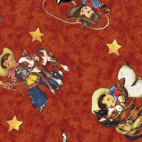 Cowboy Up in Retro Cowboy Toss Red by QT Fabrics 29846 -T