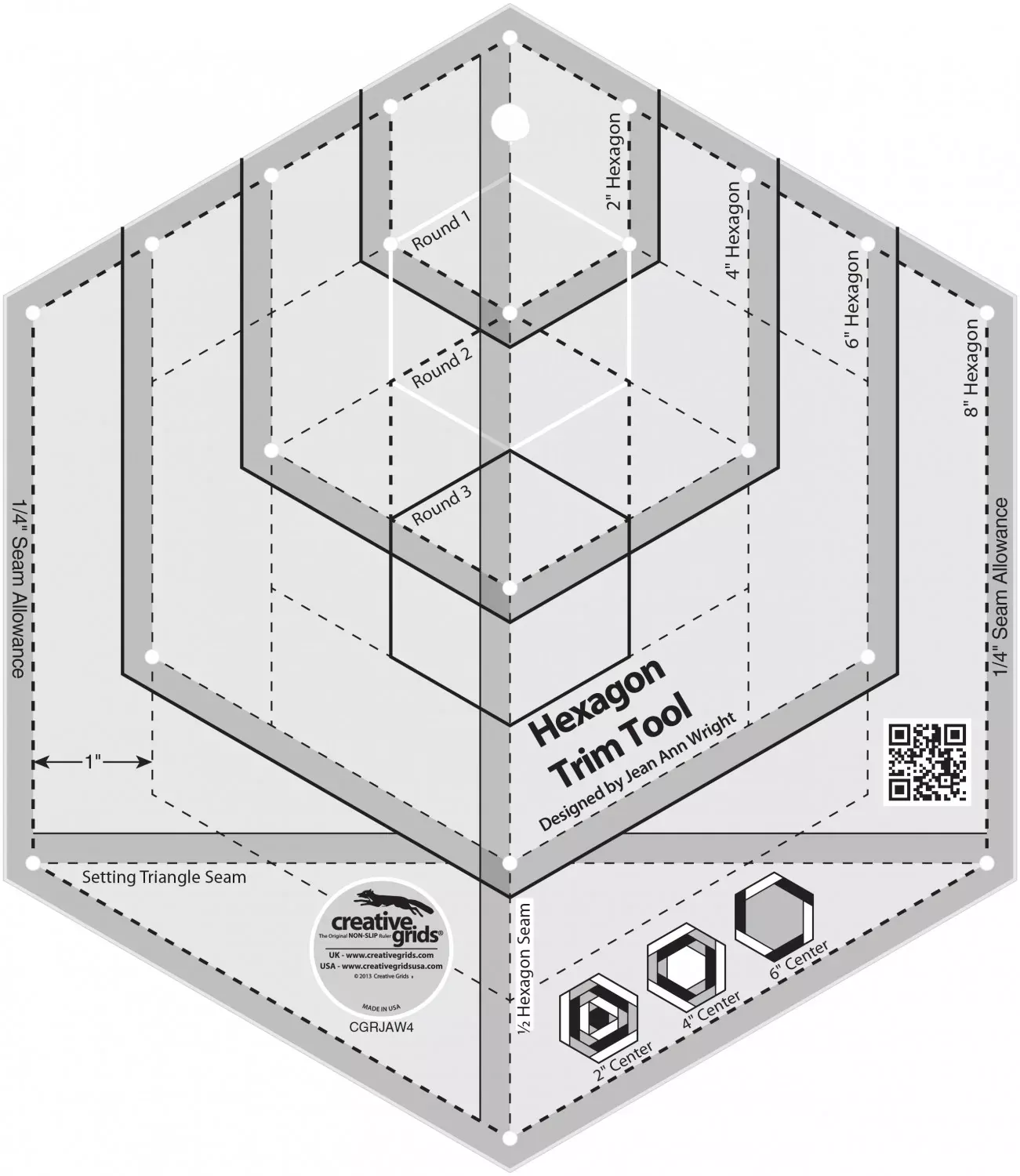 Creative Grids Hexie Trim Tool Ruler