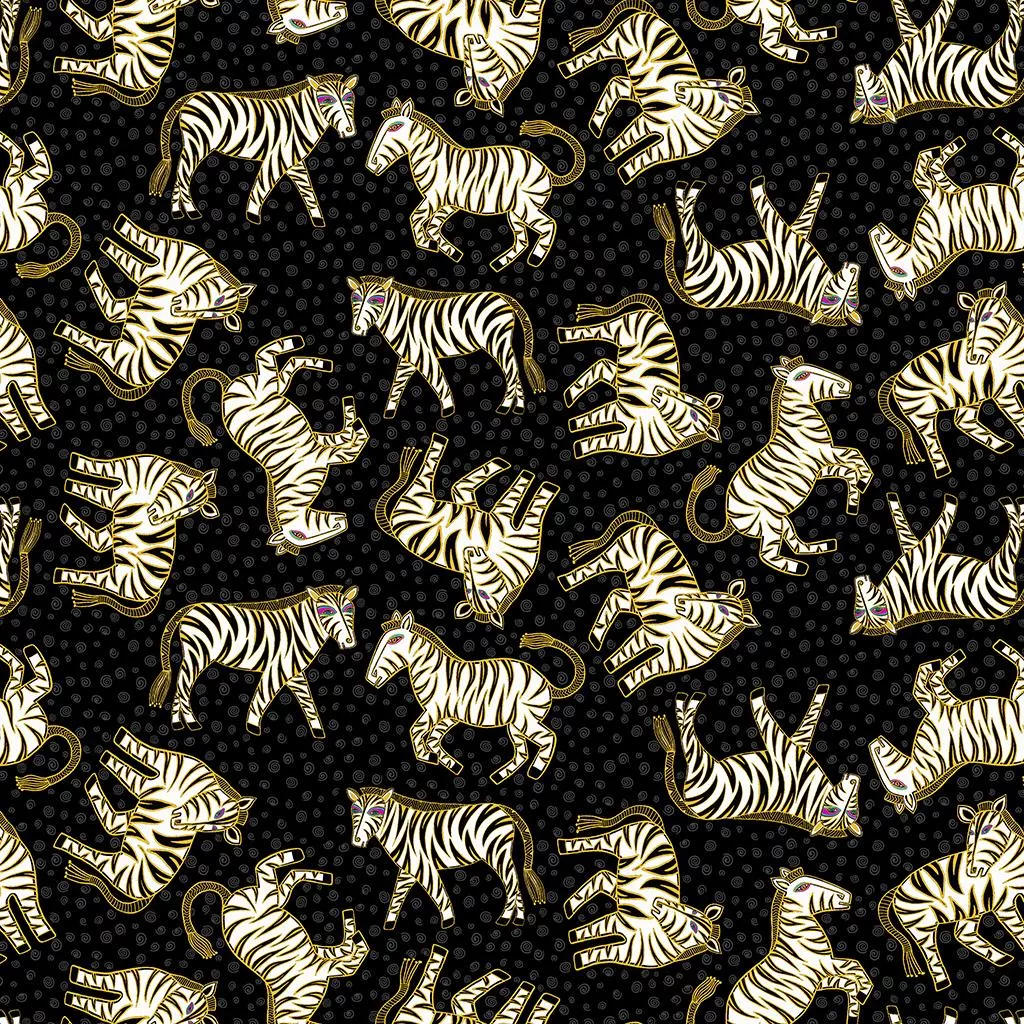 CWRK Earth Song Digital Zebras - Y4021-3M Black Metallic - Cotton Fabric