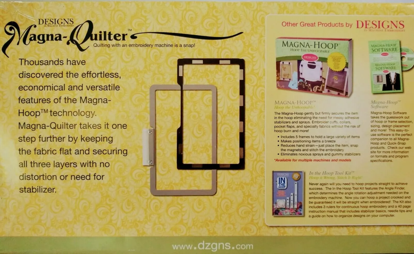 Designs in Machine Embroidery MAGNA-QUILTER Frame set 100 Designs Included