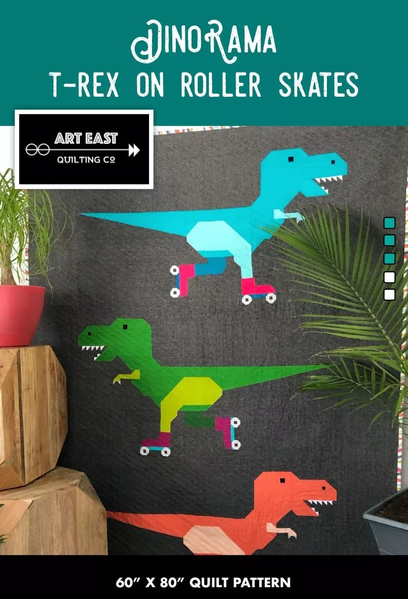 Dinorama - T-rex on Roller Skates Quilt Pattern