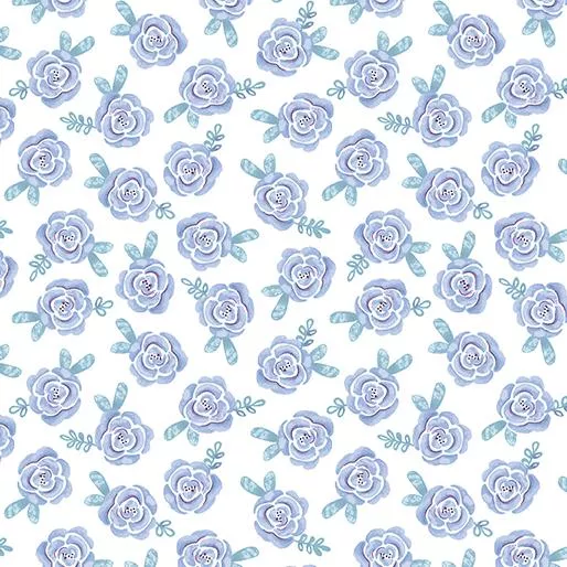 Dreamers by Benartex - Roses Blue on White Pearlescent 13411P-52