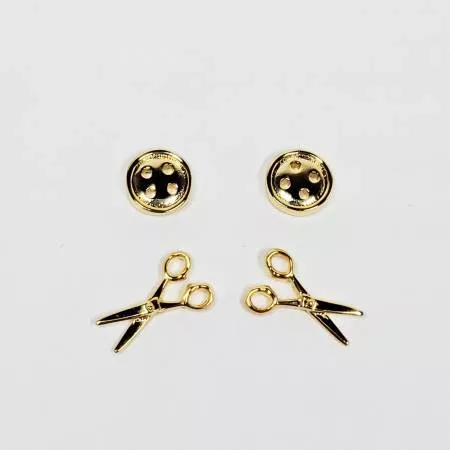 Earrings Button & Scissors Gold