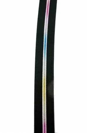 Emmaline #5 Zipper Coil 3yds Black Rainbow Teeth