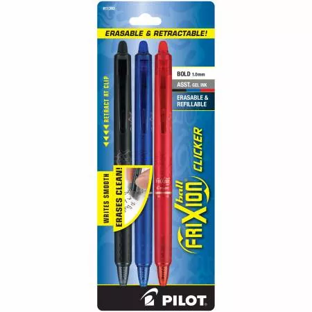 Erasable Ball Pen : Frixion Clicker Ball Black Blue Red 3pk - #11393FX - Pilot Pen