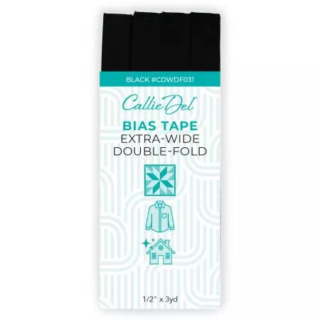 Extra Wide Double Fold Bias Tape Black 1/2in x 3yd