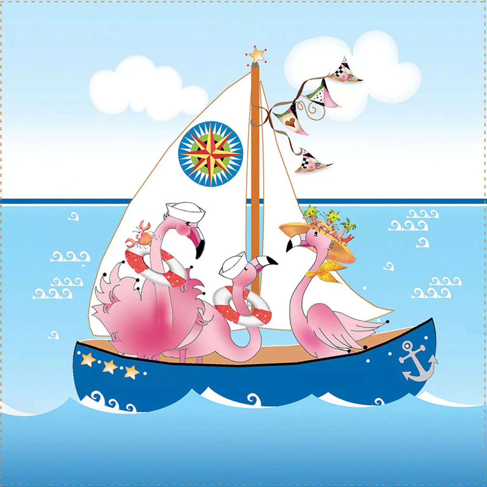 Fabric Art Panel - Flamingos Sailing AP691 by Jody Houghton Designs