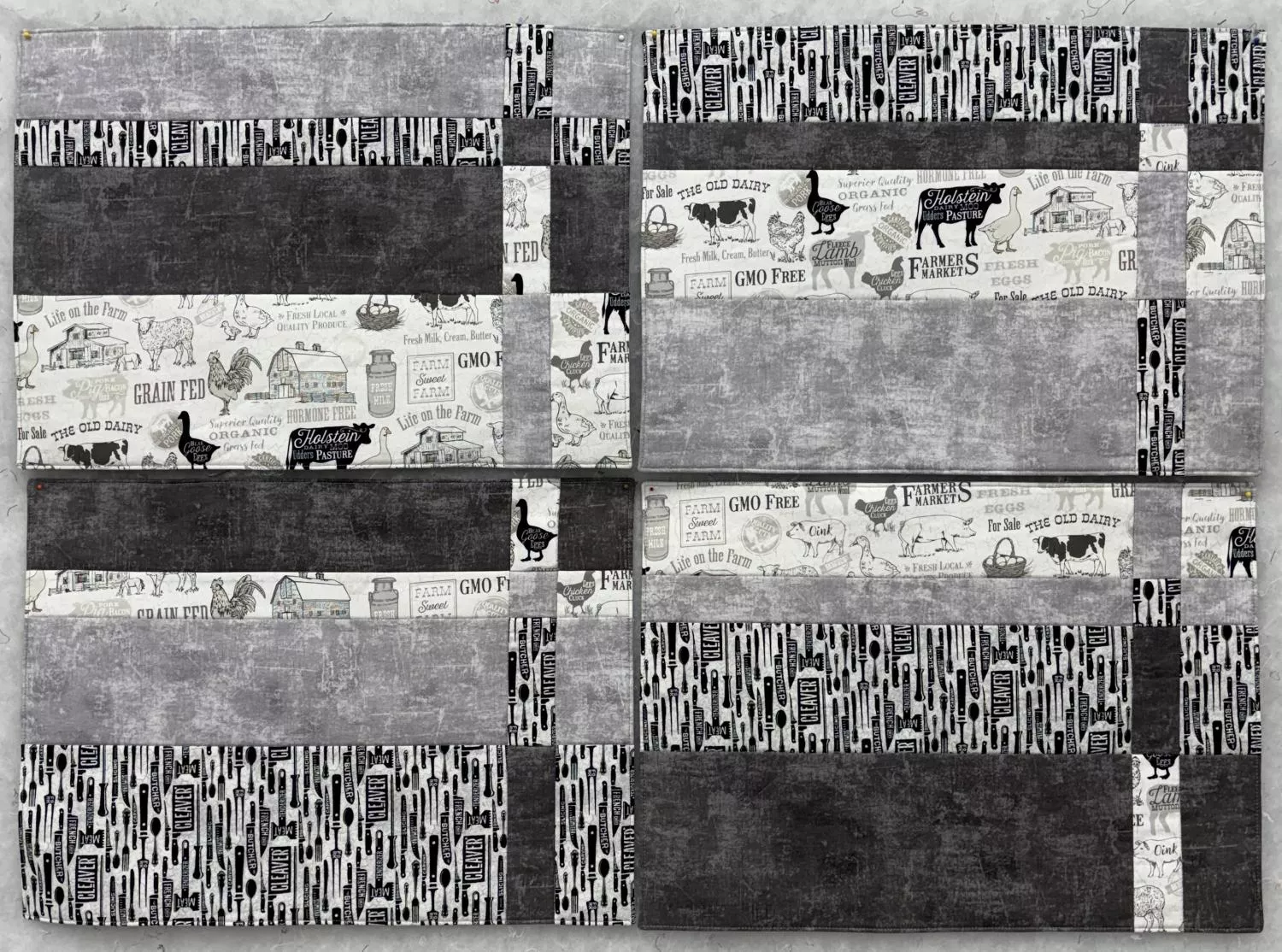 Farm to Table - SAMPLE - FINISHED - 4 Placemats - Quilted & Bound - 15.5" x 19"