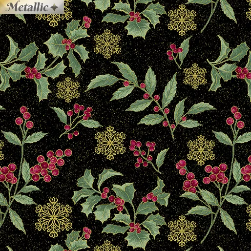 Festive Chickadees : Festive Holly Toss Black - #4213M-12 - Jackie Robinson