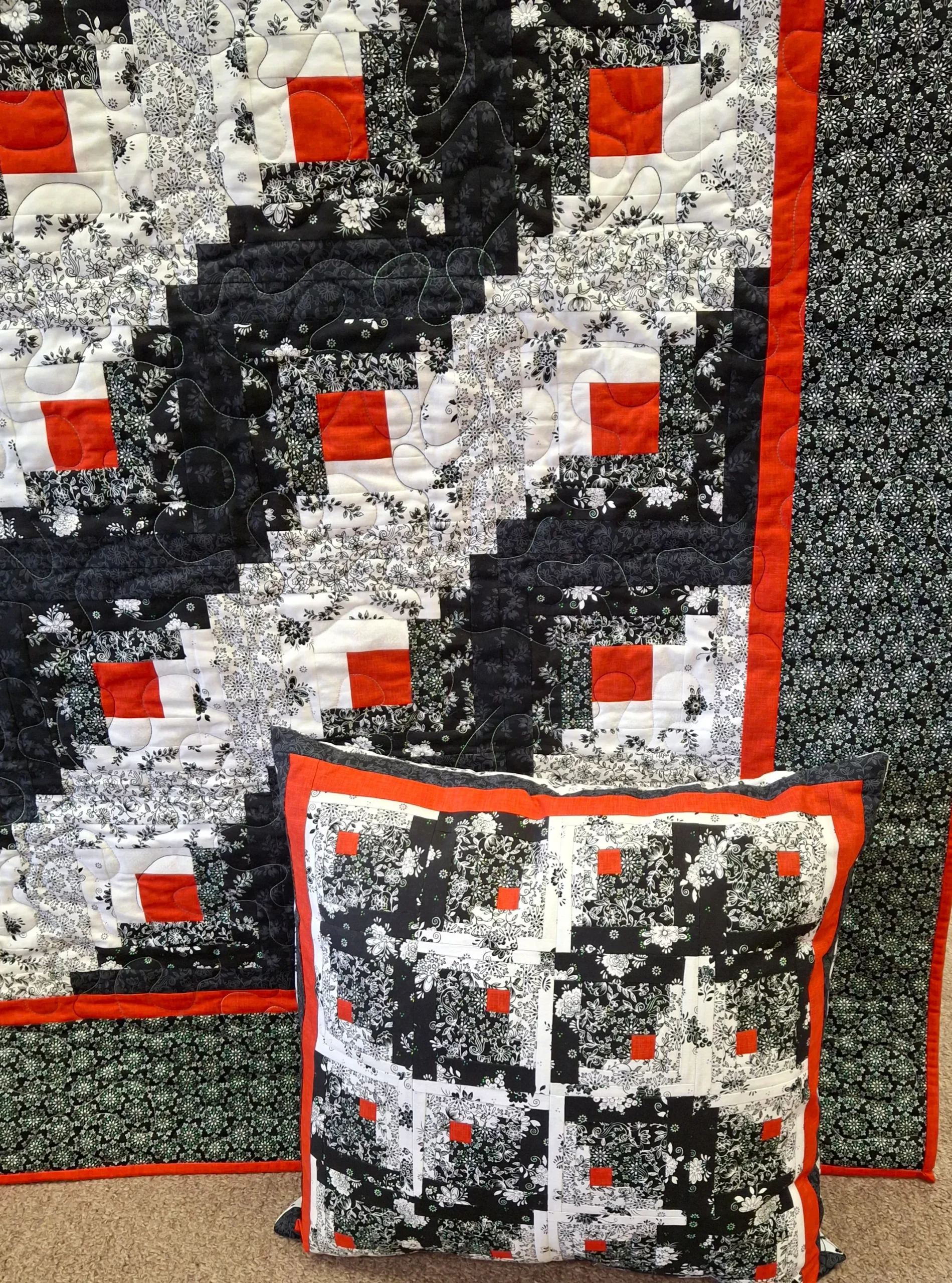 Finished Quilt and Pillow - Long Cabin Design 45" x 61"