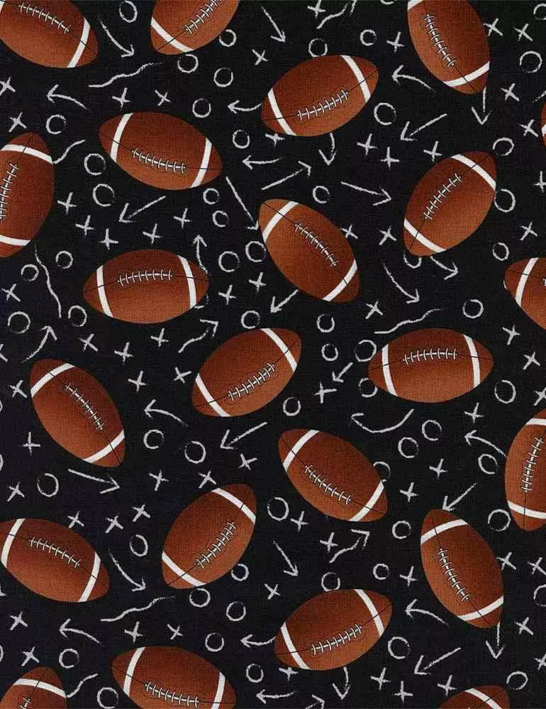 Fitness Fanatic - Tossed Footballs - Timeless Treasures - SPORT-CD1228 Black