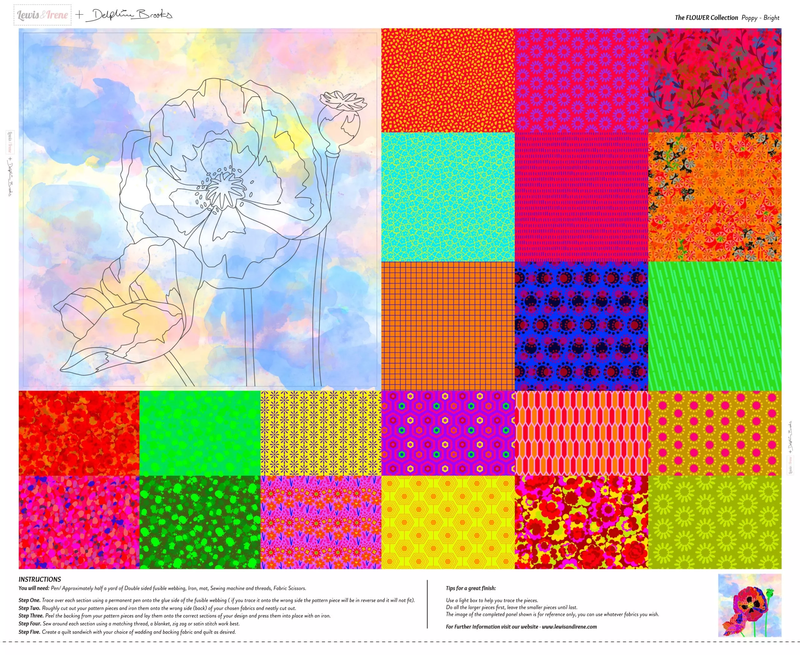 Flower Panel in Poppy Bright By Lewis and Irene LEIDB10
