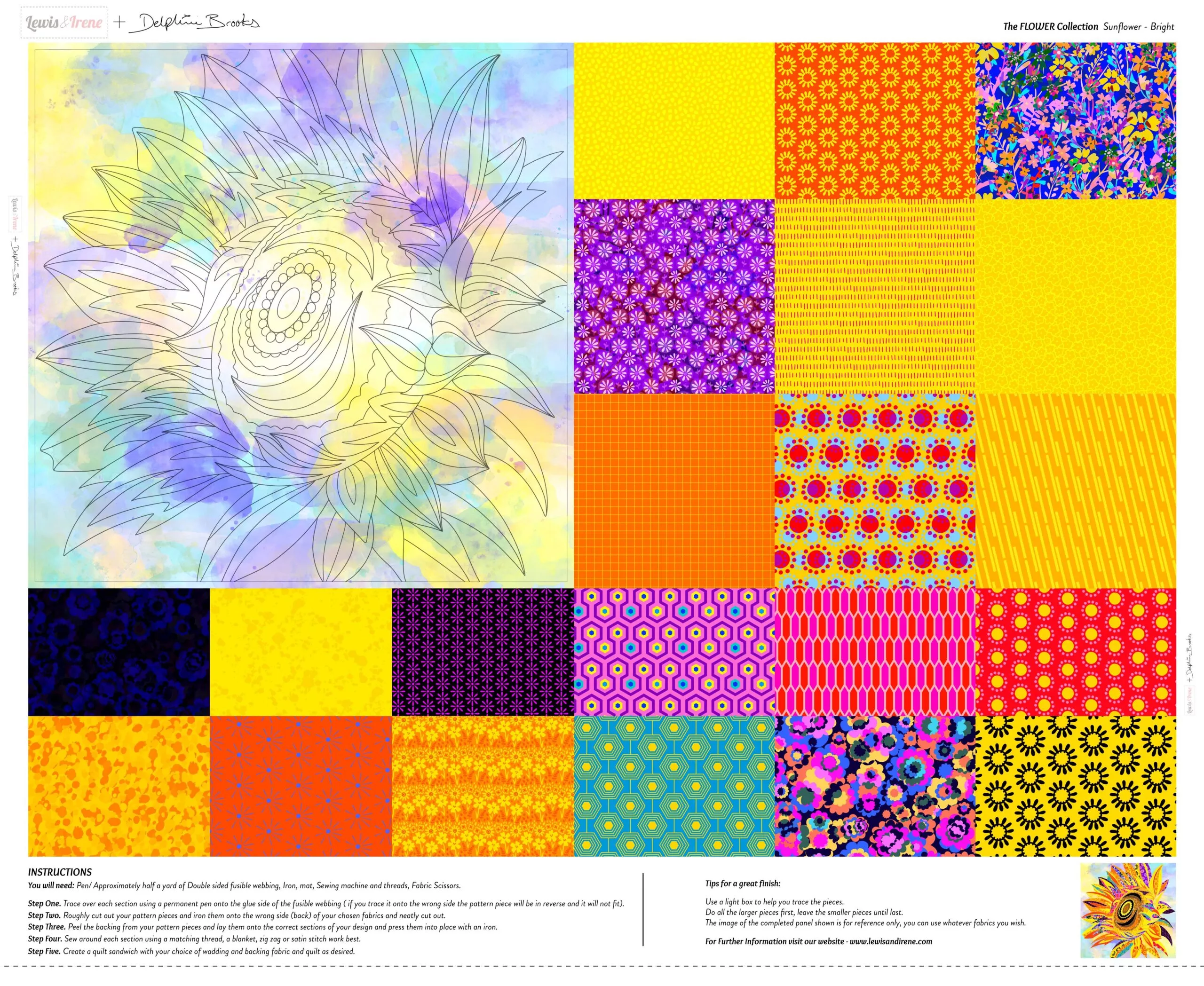 Flower Panel in Sunflower Bright By Lewis and Irene LEIDB12
