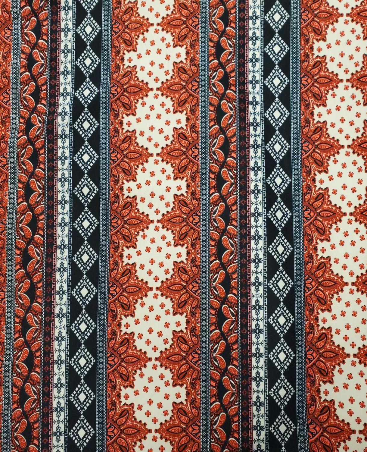 FM Dress Fabric - Red, Black, & Beige Stripe Print BMB4818 - Dress & Apparel Fabric
