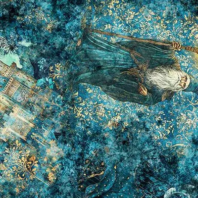Folklore - Medieval Vignettes- Lagoon 2600-31643-Q by QT Fabrics