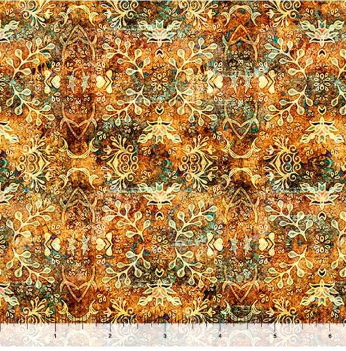Folklore - Textured Leaf Medallion Amber 2600-30455-S by QT Fabrics