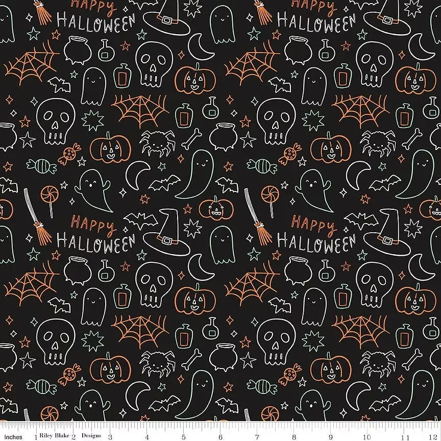 Frank & Friends Glow in the Dark Halloween Icons Black – Remnant 43″ × 44″