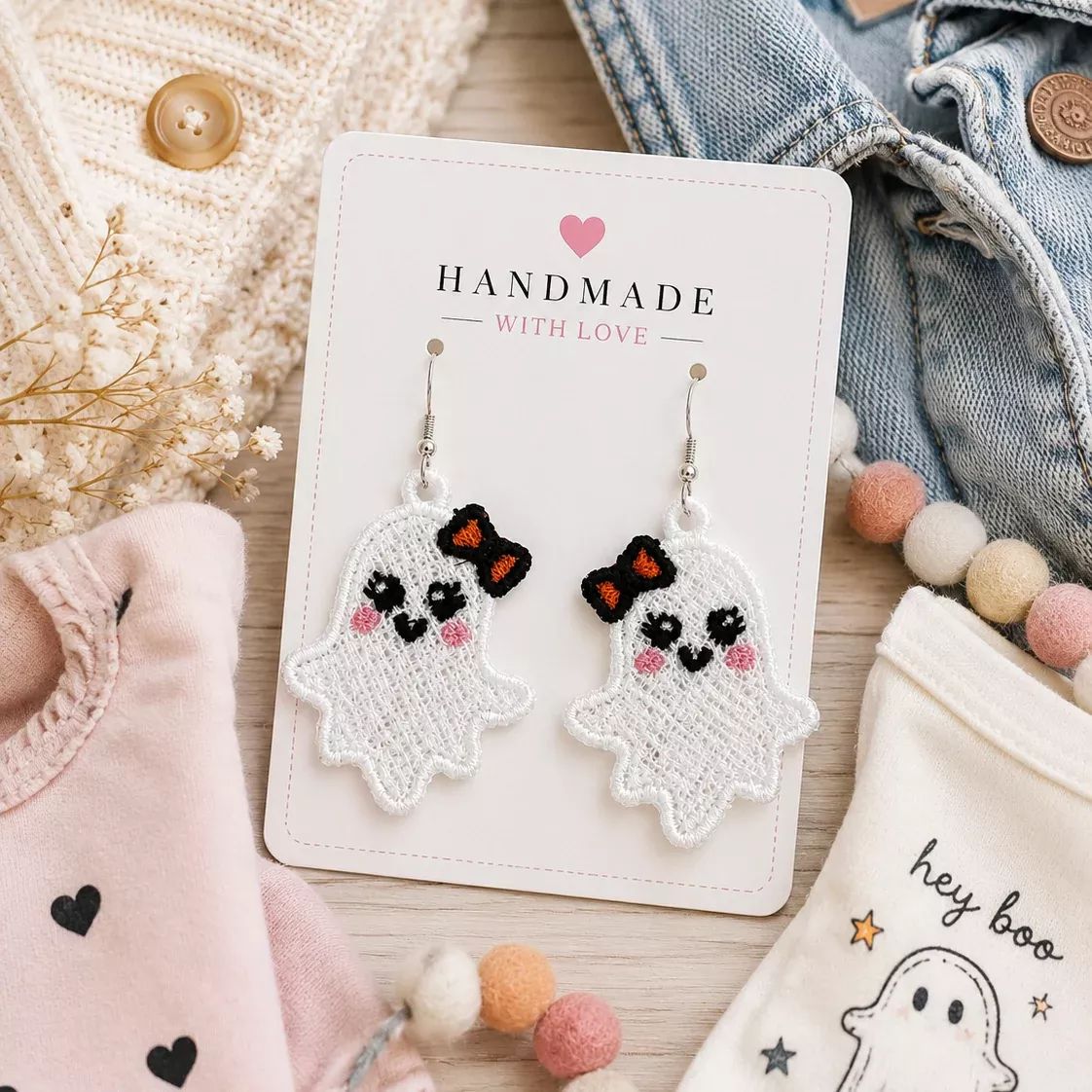 FSL Earrings: Mr. and Mrs. Boo (Downloadable Machine Embroidery Pattern)