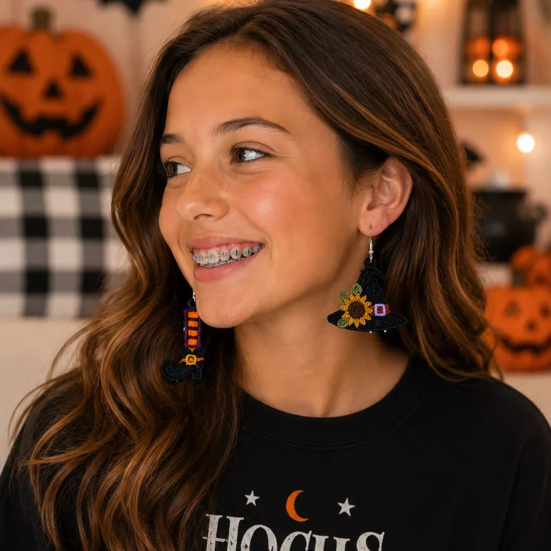 FSL Earrings: Witch Hat and Boots (Downloadable Machine Embroidery Pattern)