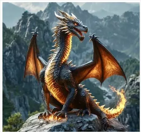 Fun Size - 13.5" x 13.5" PANEL Focus on Fabric - Animated Dragon on Fire - ANI-027