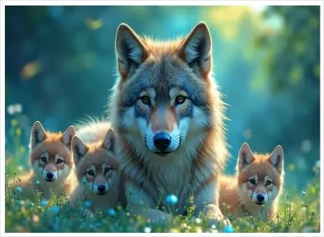 Fun Size - 20.5" x 17" PANEL Focus on Fabric - Mother Wolf with Pups - ANW-066