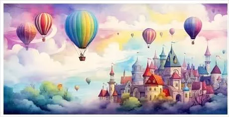 Fun Size - 35.5" x 18" PANEL Focus on Fabric - Enchanting Fairy Land with Hot Air Balloons - ANI-020