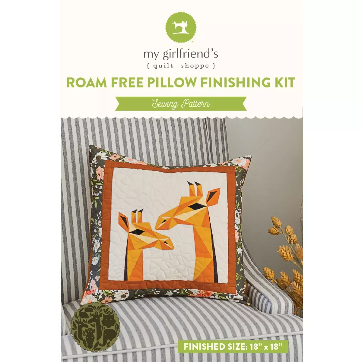 George & Gigi the Giraffes Pillow Finishing Kit- Dark Floral