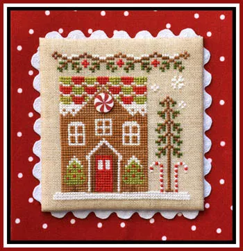 Gingerbread Village: Gingerbread House #1 with button - Country Cottage Needleworks