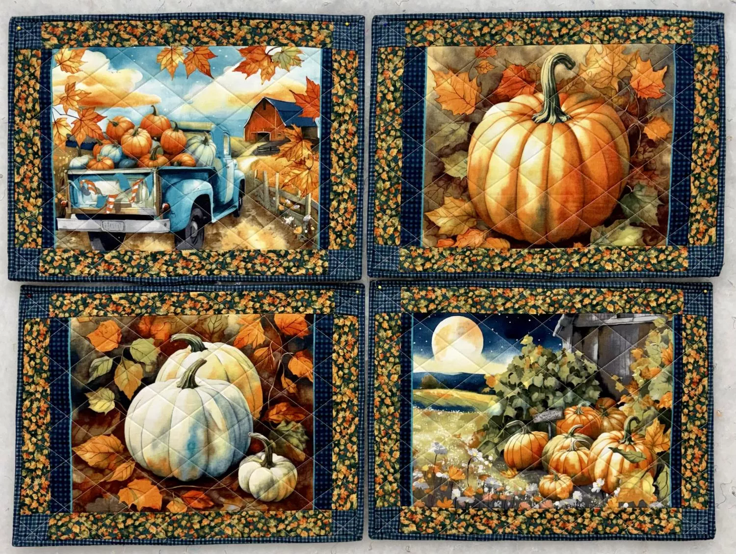 Glorious Fall Placemat SAMPLE - FINISHED Quilted & Bound - 4 Placemats 14" x 19"