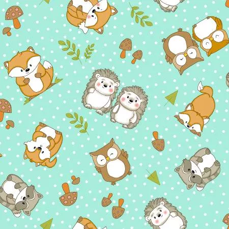 Green Woodland Critters - Flannel - #N1085AE-66