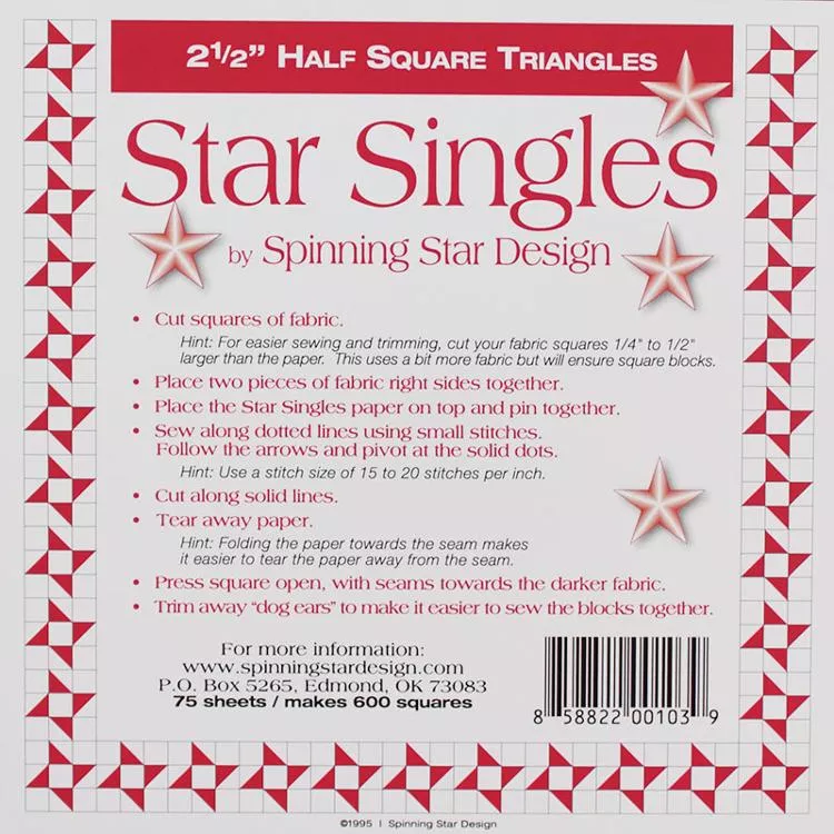 Half Square Triangle : Single 2.5" - #SS025 - Spinning Star Design#1