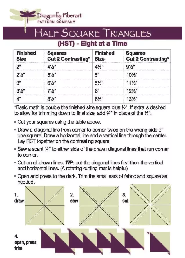 Half Square Triangles Reference Card by Dragonfly Fiberart Pattern Company
