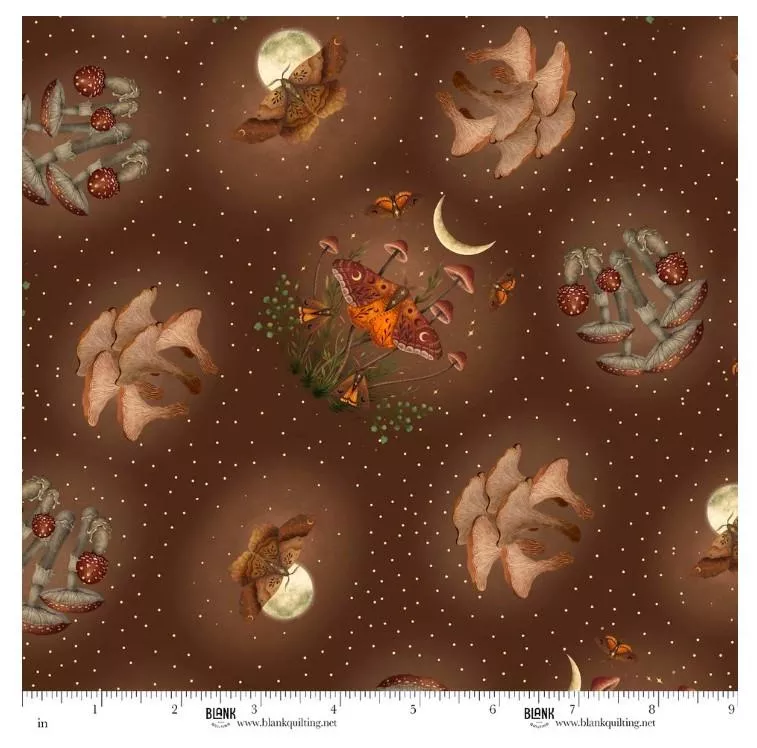 Harvest Haunt - Blank Quilting - Moths & Mushrooms - Brown 4812-39