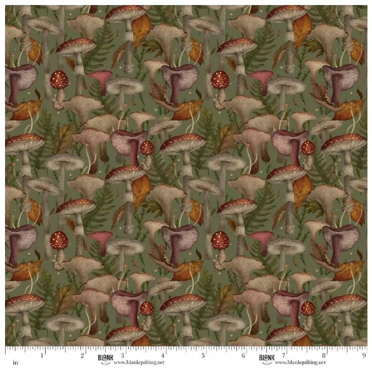 Harvest Haunt - Blank Quilting - Mushrooms - Olive Green 4808-66
