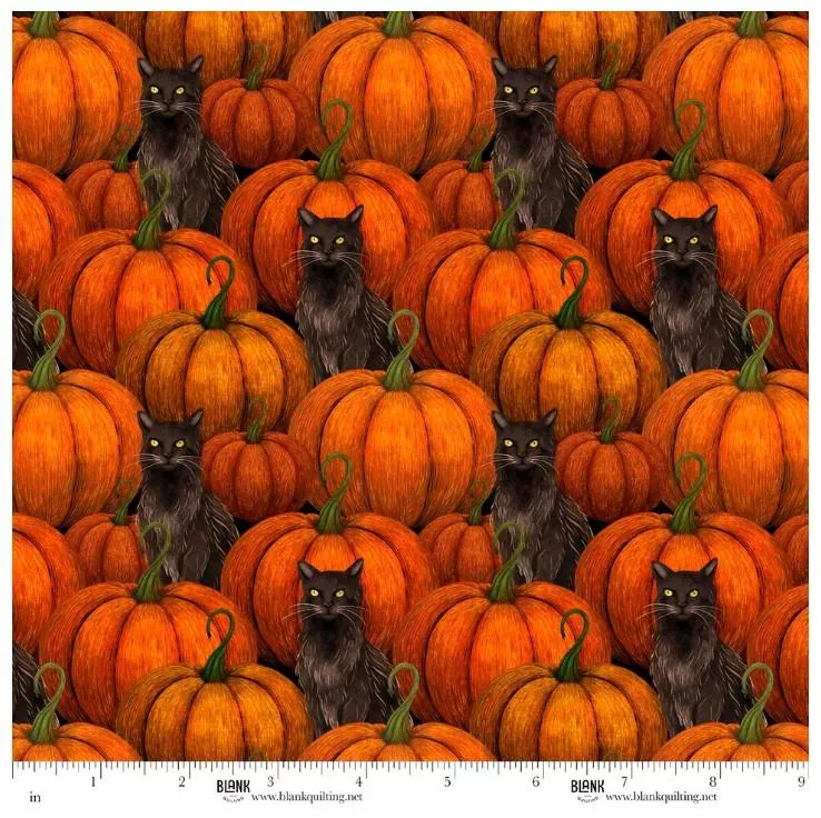 Harvest Haunt - Blank Quilting - Pumpkins and Black Cats - Orange 4813-33