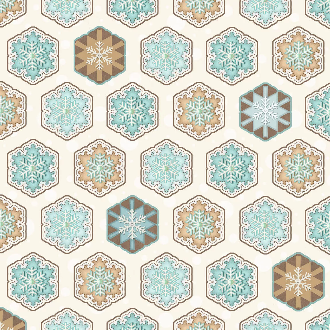 Henry Glass I Love Sn'Gnomies Flannel F9642-13 Multi Hexi Snowflakes^