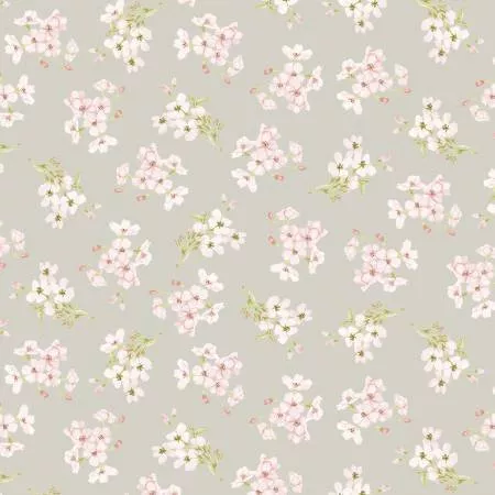 Henry Glass You Are Loved 9808-44 Spaced Floral Cluster Light Gray ^